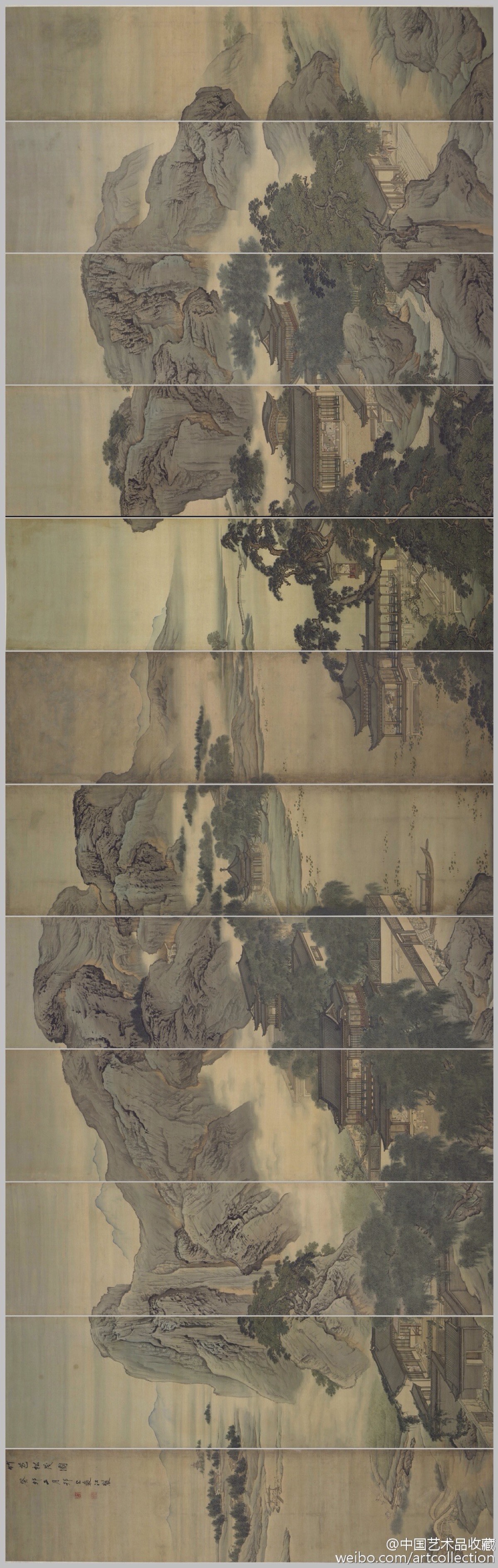 【清 袁江 《竹苞松茂图》】十二通景屏,绢本设色,231.