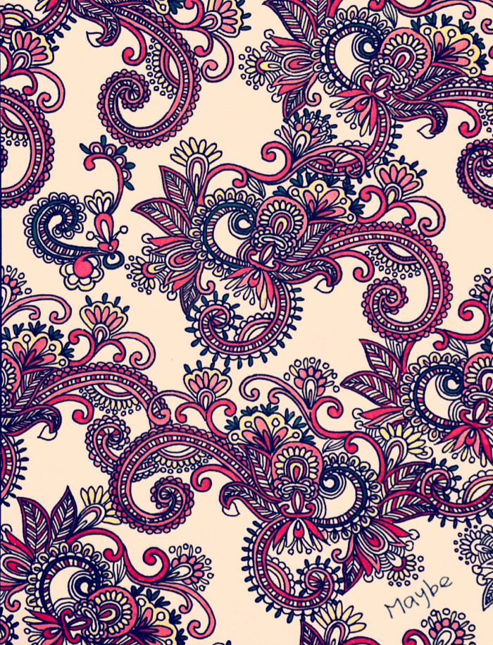 手绘,马克笔上色,四方连续.课程作业,画到我要死,累哭()