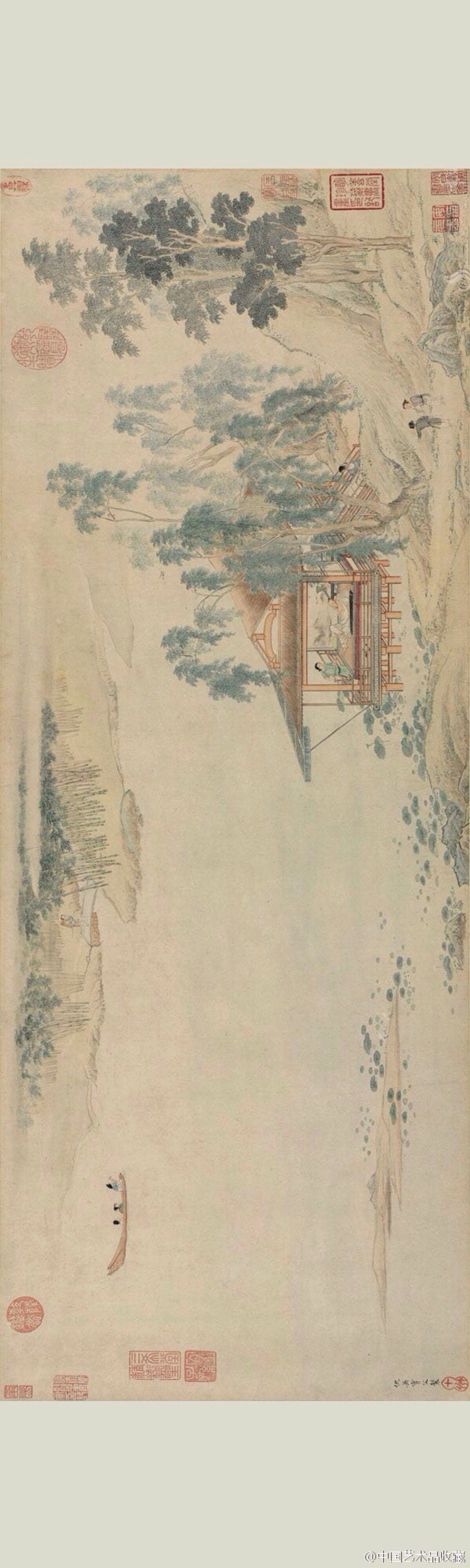 【明 仇英 《采莲图》 】卷,纸本设色,戴萍英基金会藏.