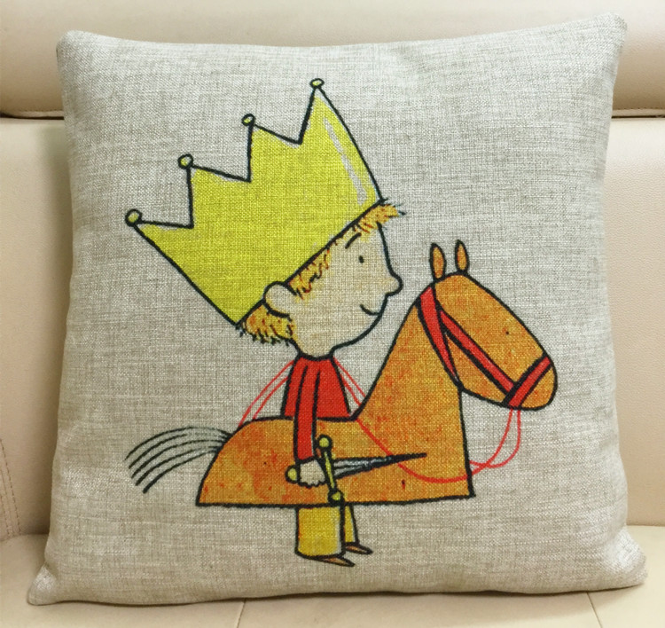 手绘,清新,文艺,治愈,可爱,卡通,复古,亚麻,森田精品外贸抱枕,王子骑