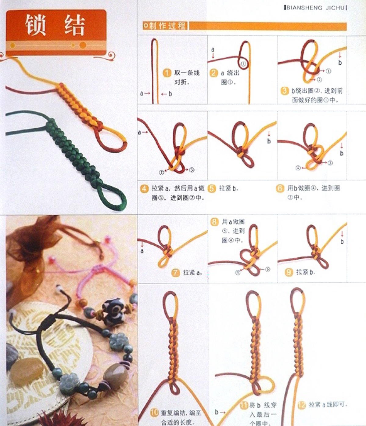 编绳串手链最常用且简单的锁结可以编路路通,转运珠