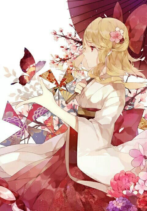 壁纸 头像 二次元 蝴蝶 和服 色彩 绘画 插画