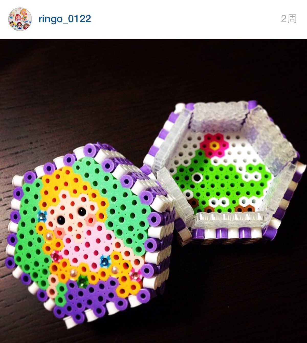 长发公主拼豆收纳盒,需要六边板子完成