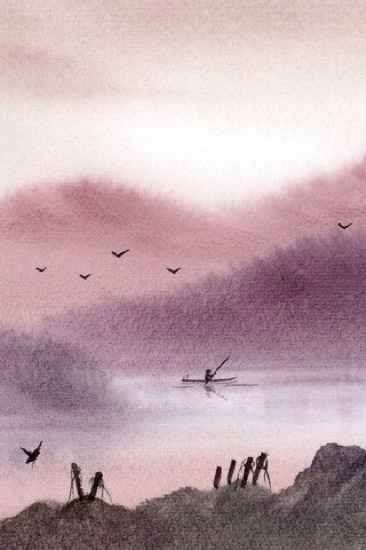 水彩 手绘 清新自然风景画 自然 山水 唯美壁纸