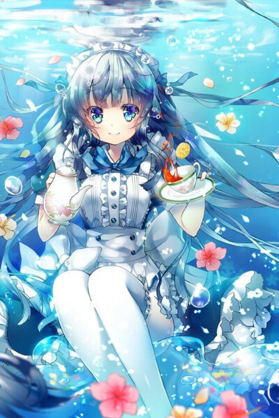 【水中少女】蓝色,二次元,动漫,唯美,壁纸,头像)