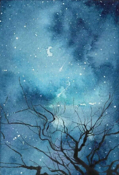 星空下的树怎么画简单图片
