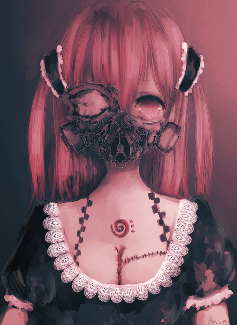 作品【imitation 】插画 二次元 动漫女头 面具 口罩女孩