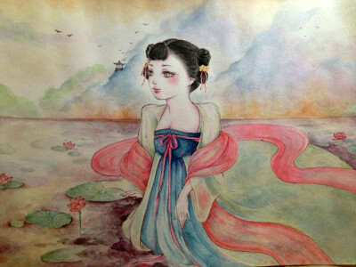 水彩 治愈系 人物 插画