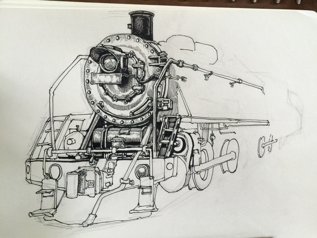 蒸汽机车素描图片