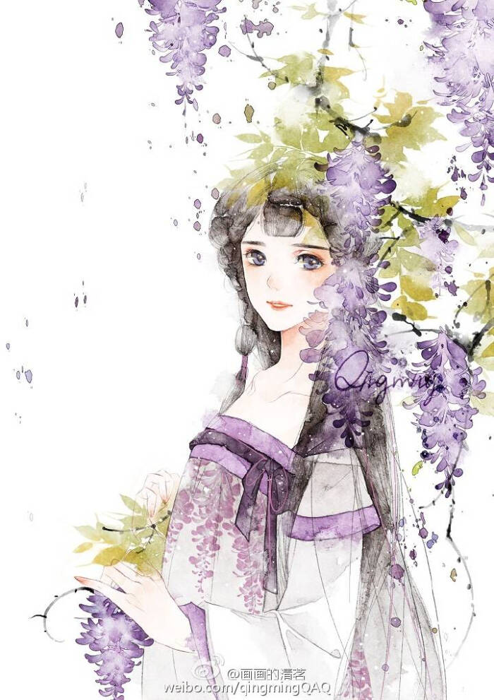 古风水彩 紫罗兰