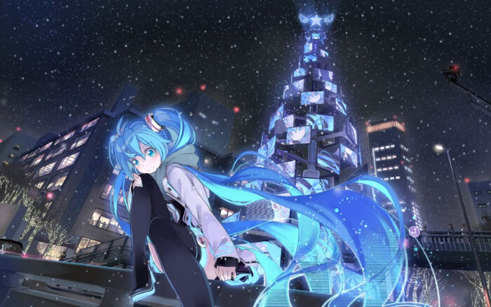 二次元 星空 城市 初音未来