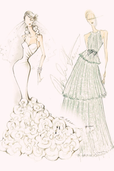 手绘插画 设计稿 线条的魅力 婚纱礼服 铅笔画 彩铅 0 408 20年不遇