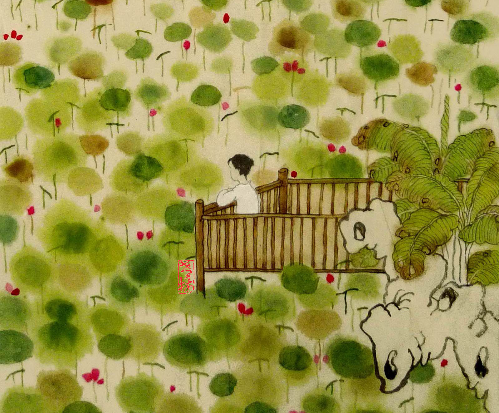 「 老树画画 」. 周末你若有闲,就去荷塘看看.