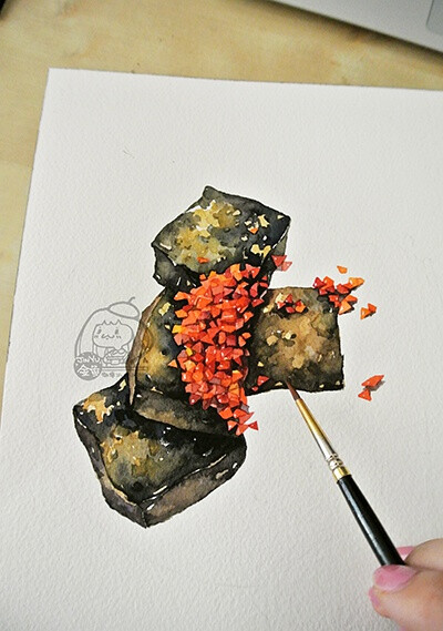 手绘 臭豆腐 食物