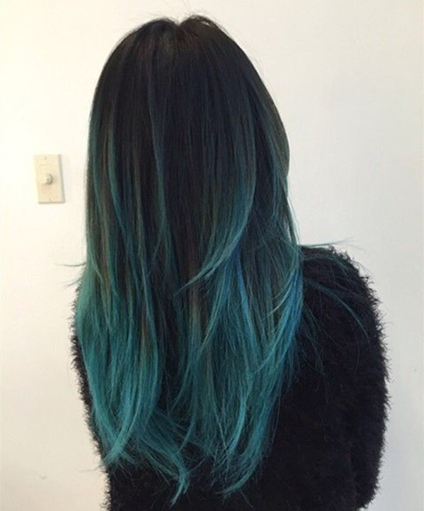 black to teal green &amp; blue ombre hair