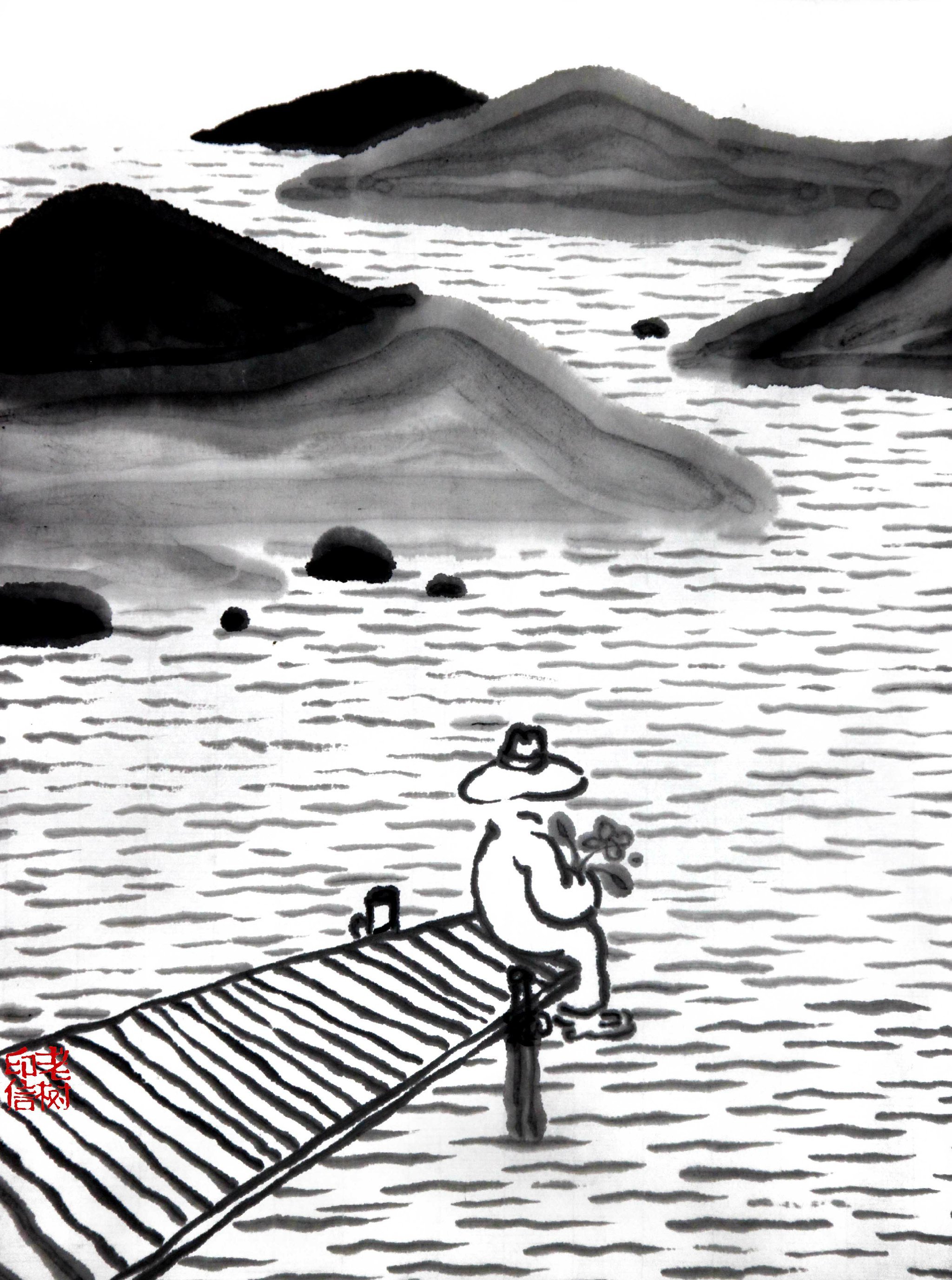 「 老树画画 」. 浪子坐在洱海边,无事可忙总有闲.