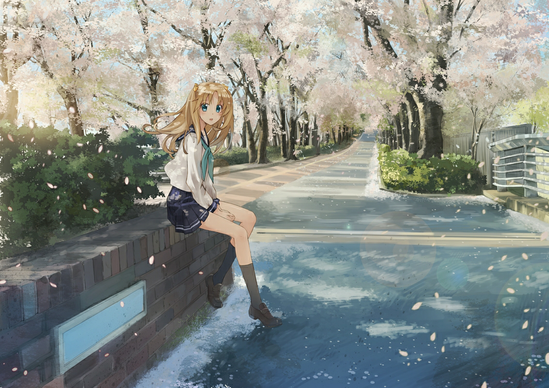 美景 动漫美景 美景图 插画 场景 樱花 天空 聊天背景 最美不过二次元