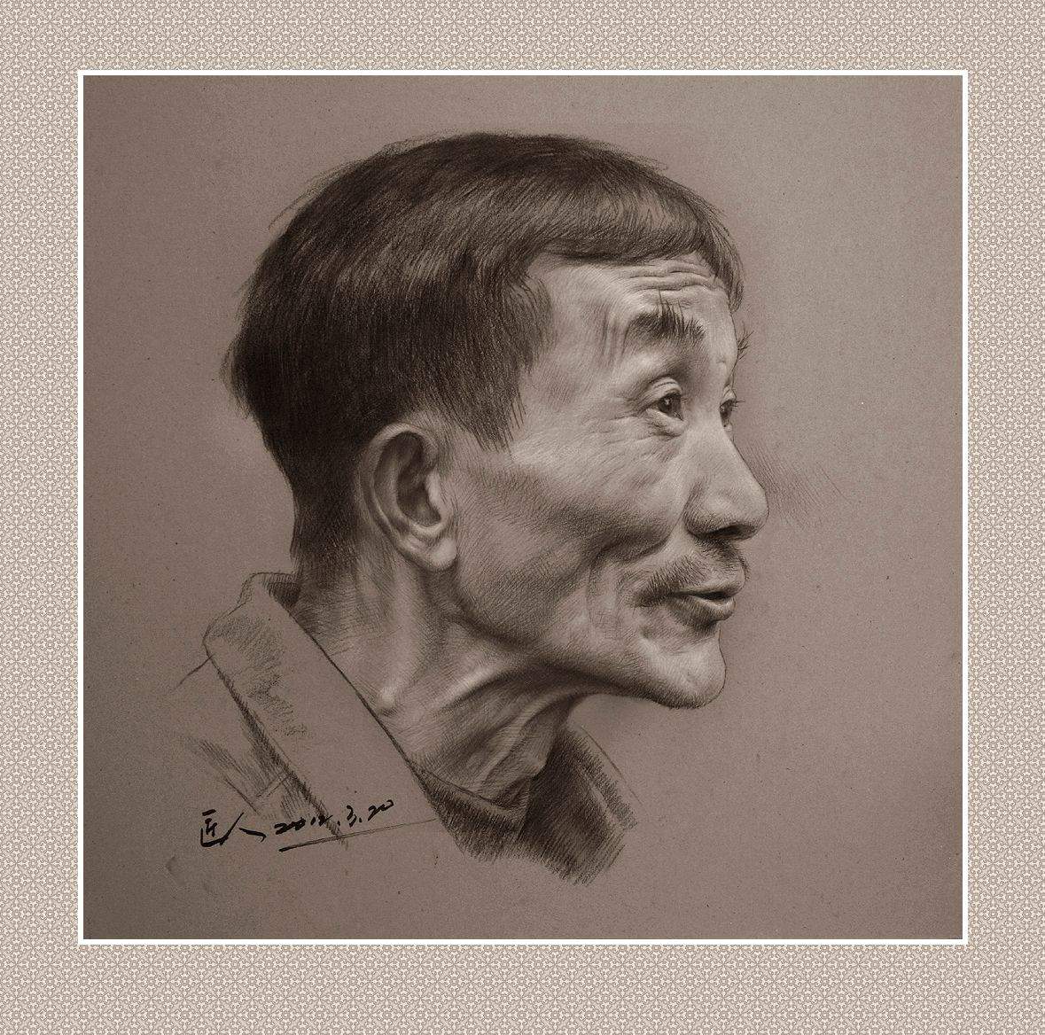 老人头像写生《敏感者》 我要画网