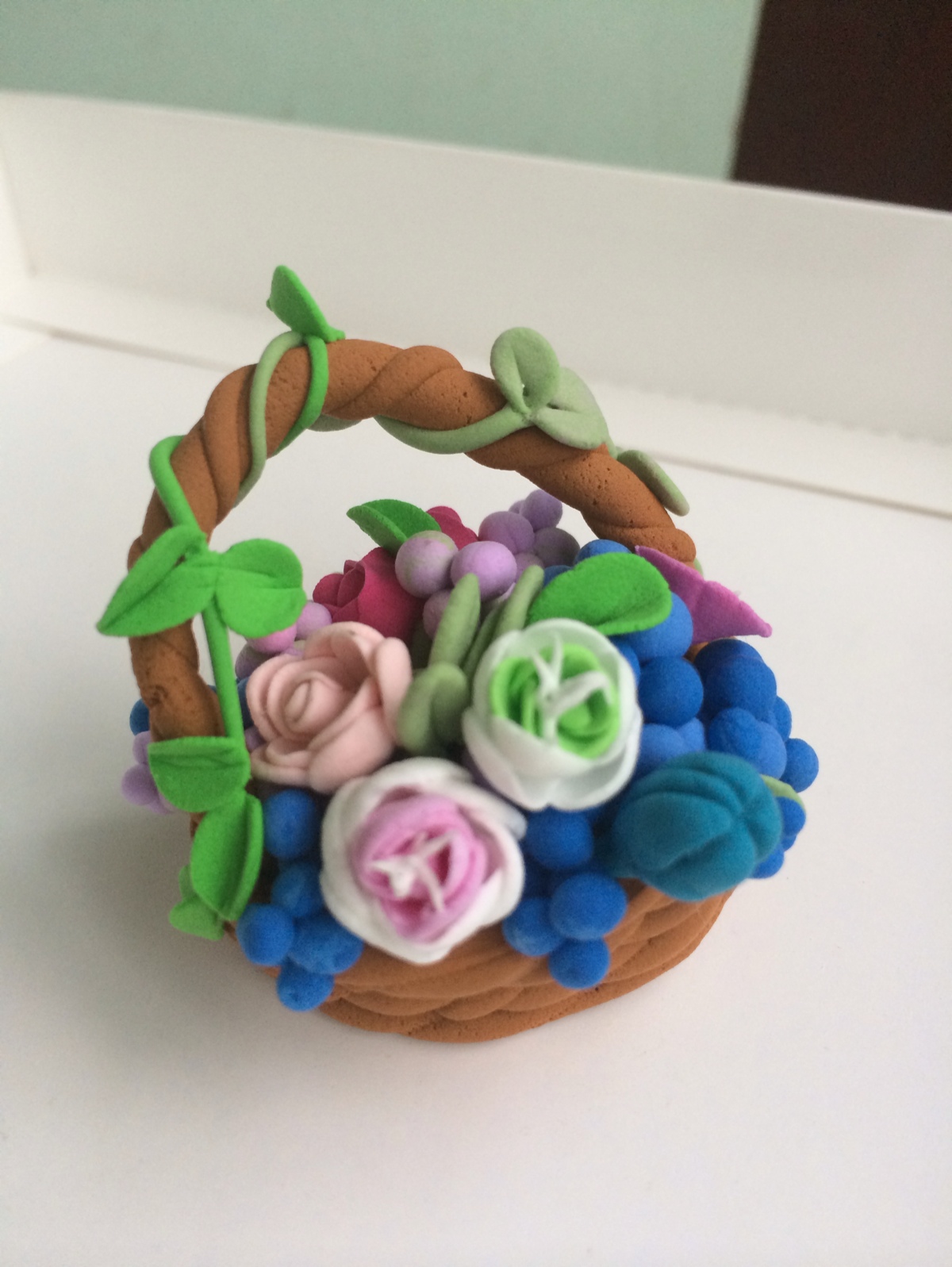 粘土小花篮,潼潼作品