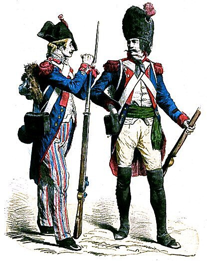 1799年的法国步兵(左)和1795年的掷弹兵