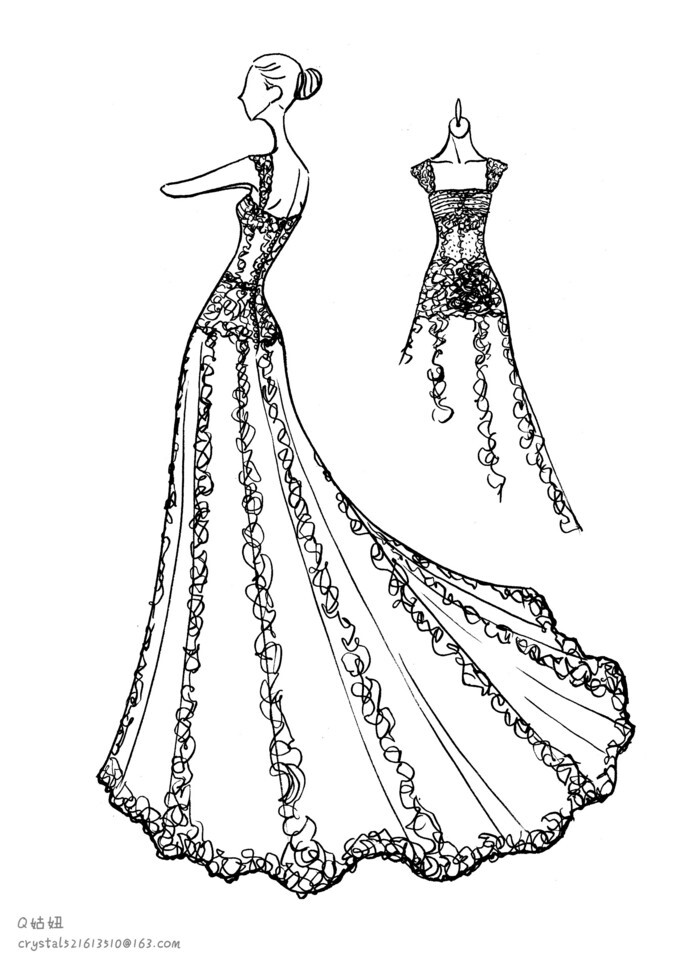 『那些大师们的手绘婚纱礼服服装设计图』@怪兽m