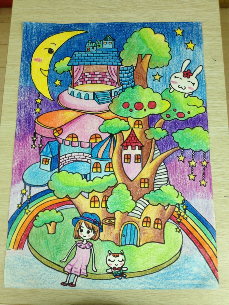 小树和房子绘画图片