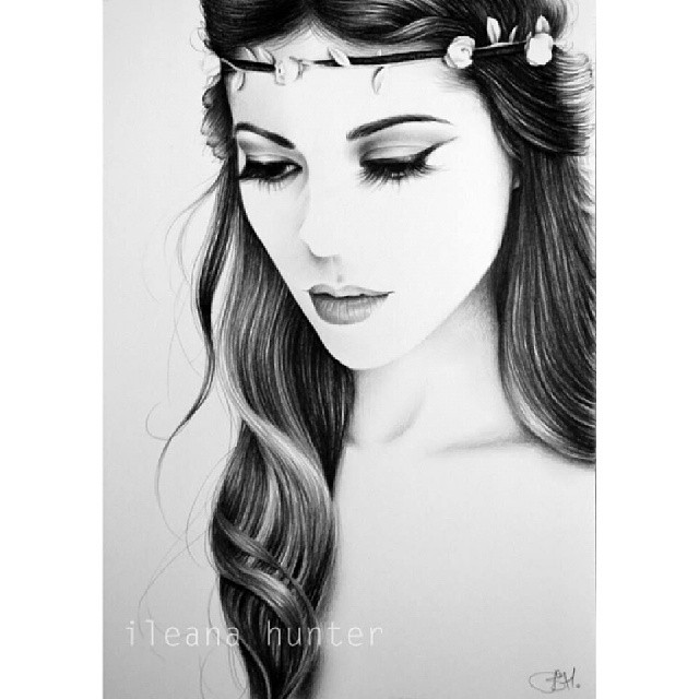 英国美女铅笔画画家ileana hunter的人物肖像画,细致传神,人漂亮画也
