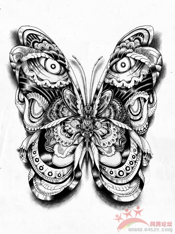 蝴蝶,黑白,装饰绘画