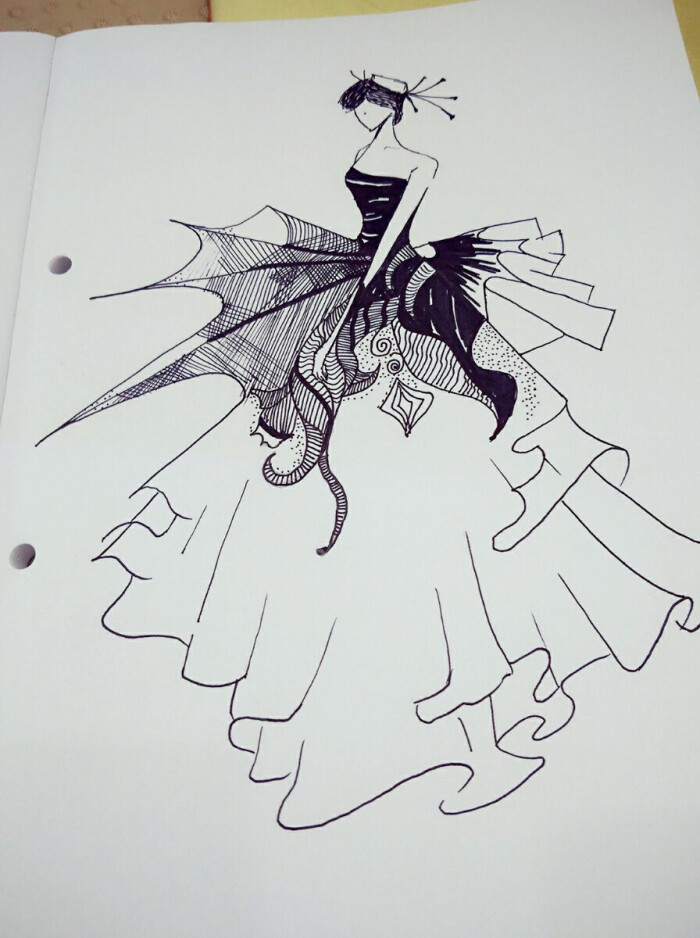 服装手绘稿 插图 黑白线稿