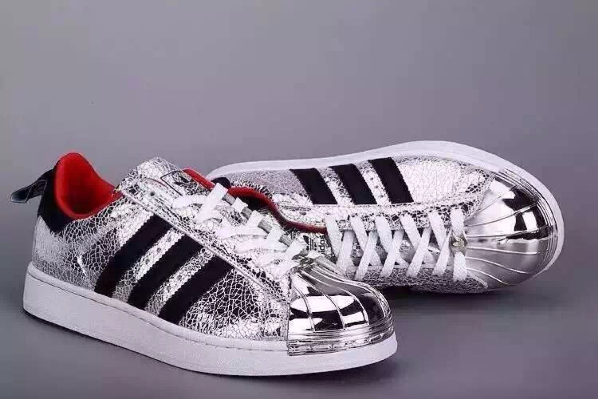 adidas 阿迪达斯 三叶草 superstar 金属贝壳头 银色龟裂纹