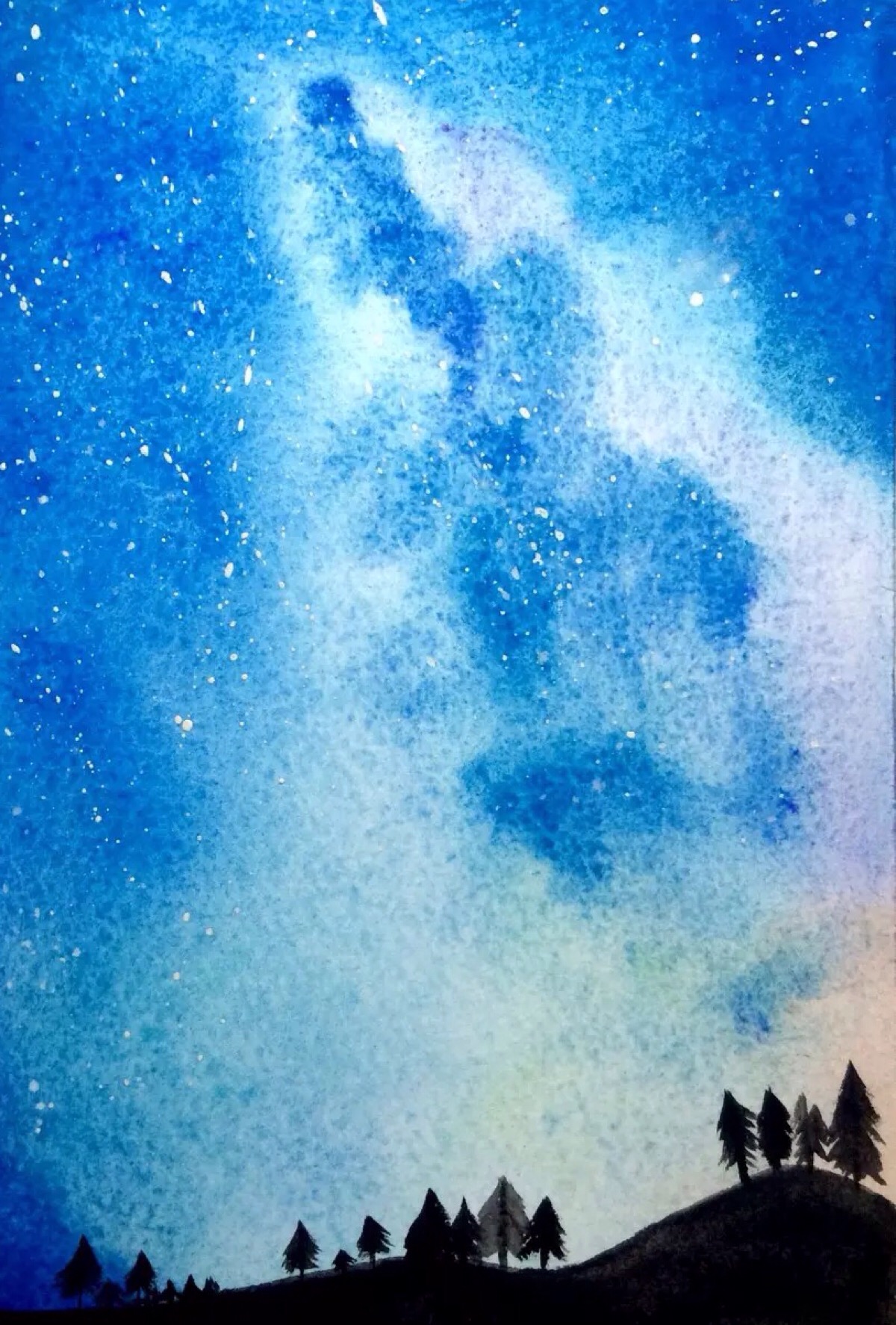 清新水彩画 手绘 夜色 星空 意境 清新淡雅 唯美插画