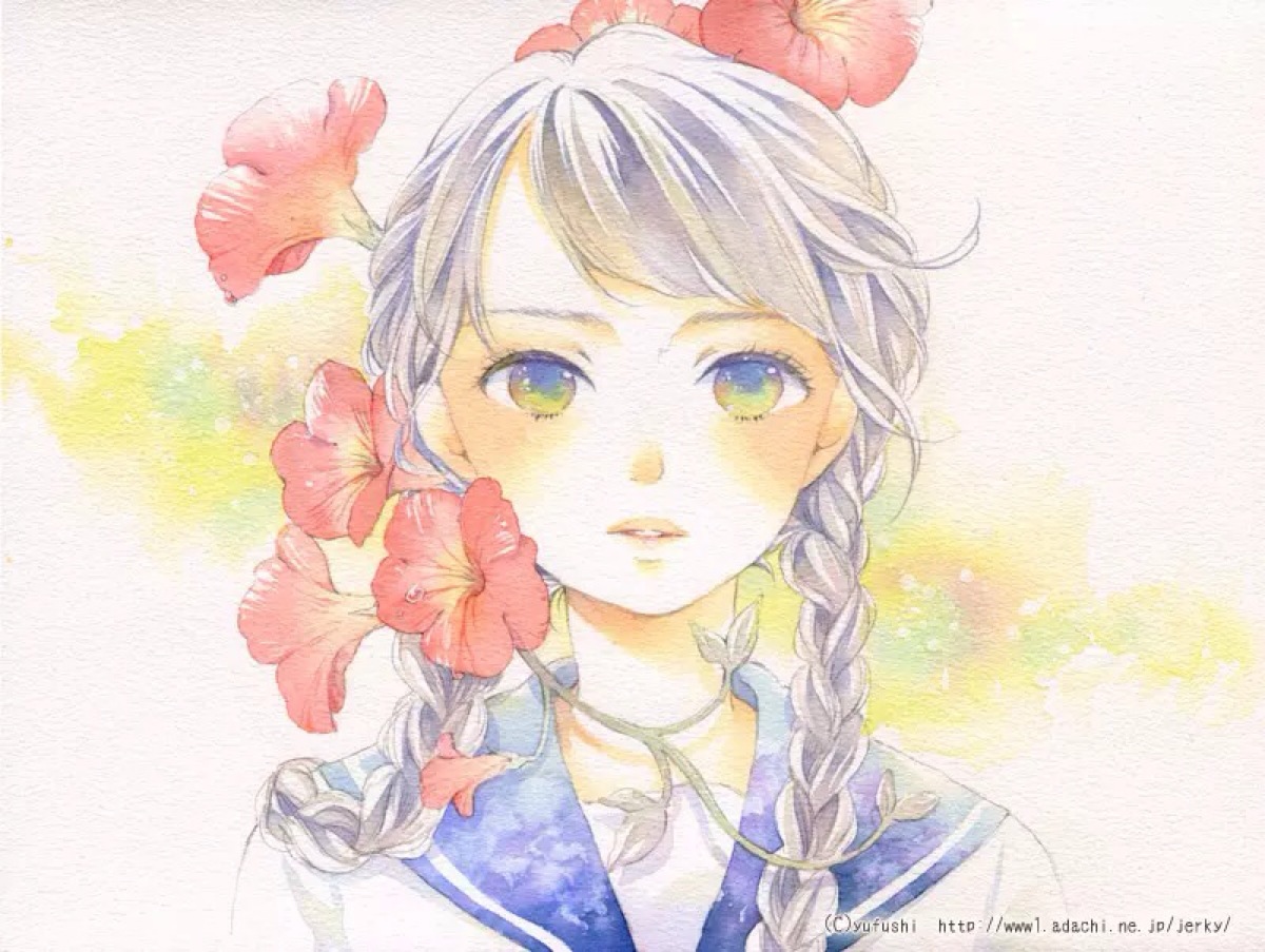 水彩 唯美 少女 小清新 温馨 治愈 花萌 二次元 高清