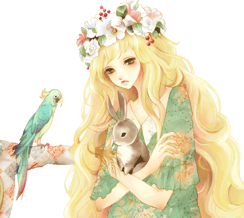 自由插画师褚迪作品 喜欢左边的鹦鹉,少女是会眨眼的不知道传上去还行