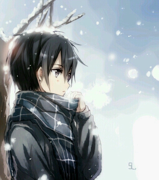 美少年 刀剑神域 桐人 暖色调 雪景 梦幻 头像 动漫 p站 插画 唯美