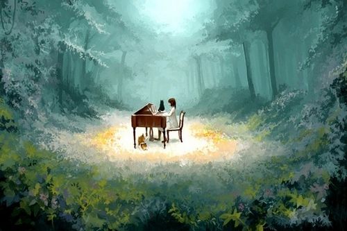 手绘 插画 人物 唯美 风景 意境 美图 可爱 壁纸 头像 治愈 森林 小