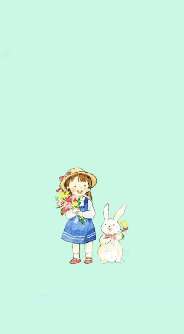 苹果6手机壁纸 薄荷绿 小女孩
