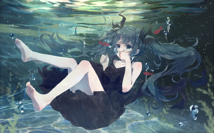 素描线稿 线描 侵删 初音未来 深海少女 人物 动漫 作者:匙 pixiv常驻