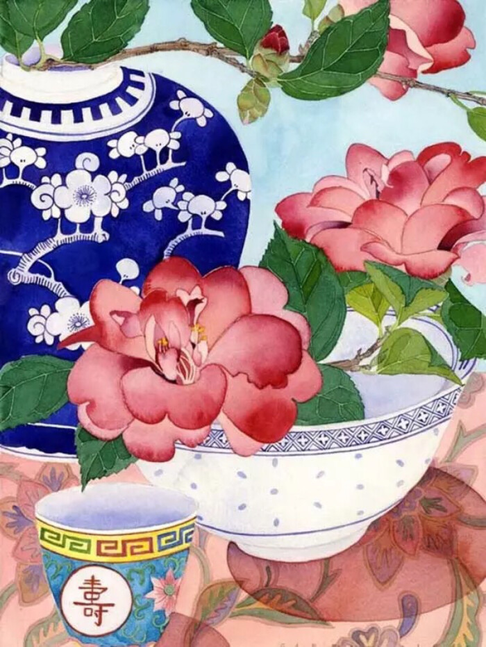 澳大利亚插画师mango frooty 瓷器与鲜花的美好相遇~【mango frooty.