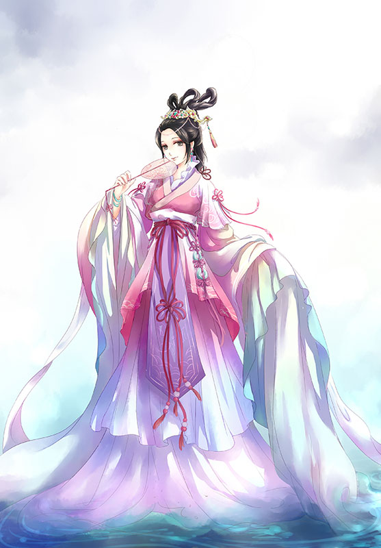 粉裙执扇古典少女