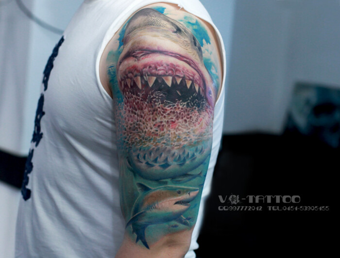 阿v作品 鲨鱼纹身 大鲨鱼 鲨鱼 海底世界 海底世界纹身 海洋