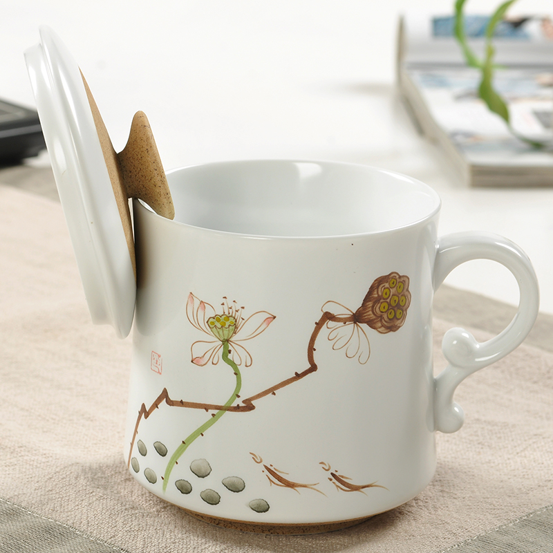 景德镇陶瓷茶杯茶具 带盖过滤 水杯便捷 办公马克杯个人杯子包邮 此款