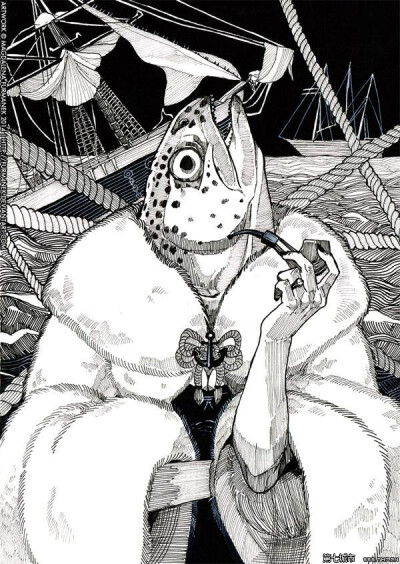 插画作品,拟人化的秒会非常生动,线条的排布像是回到了以前的印刷漫画