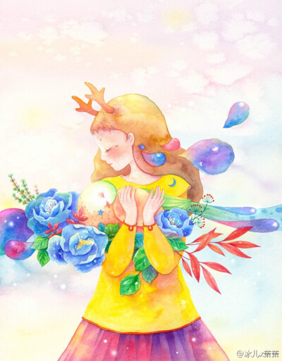 水彩画 女孩 插画 手绘 作者微博by 冰儿萧萧