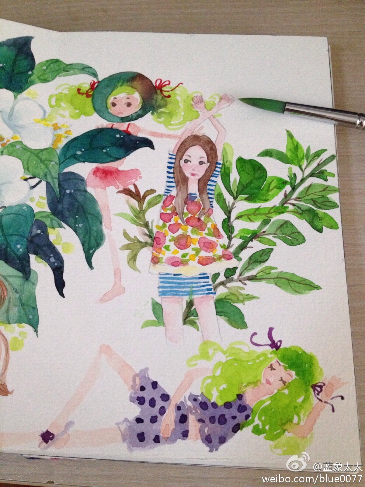 水彩画 手绘 女孩 插画 作者by 蓝象太太-堆糖,美好生活研究所