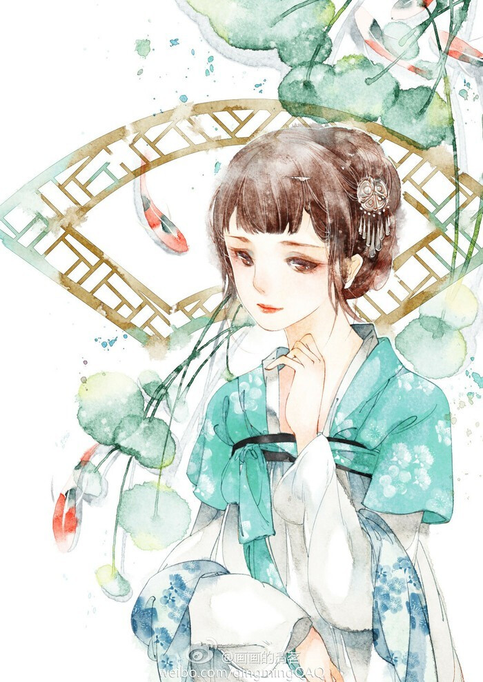 古风 插画 唯美 壁纸 少女 中国风 手绘