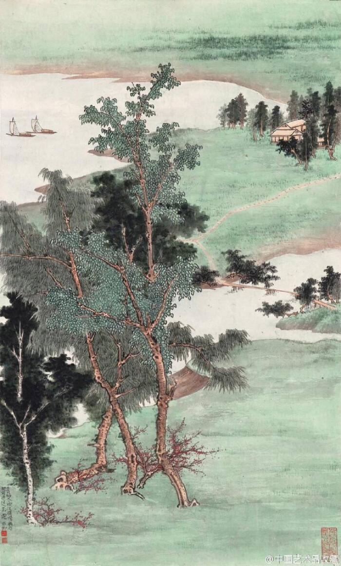 山水画#【 谢稚柳 《山水图》 】谢稚柳的山水画一开始就力学北宋,从