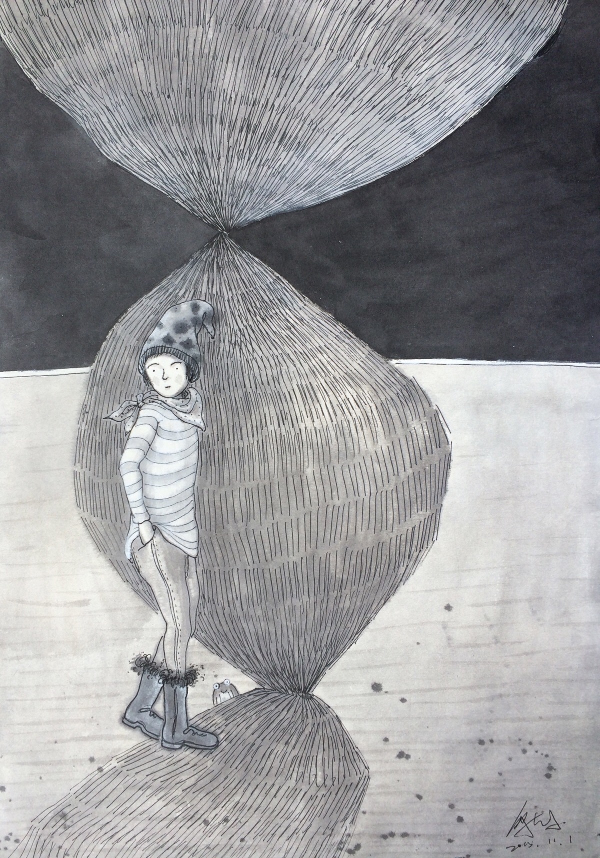 临摹几米插画,黑白,线条