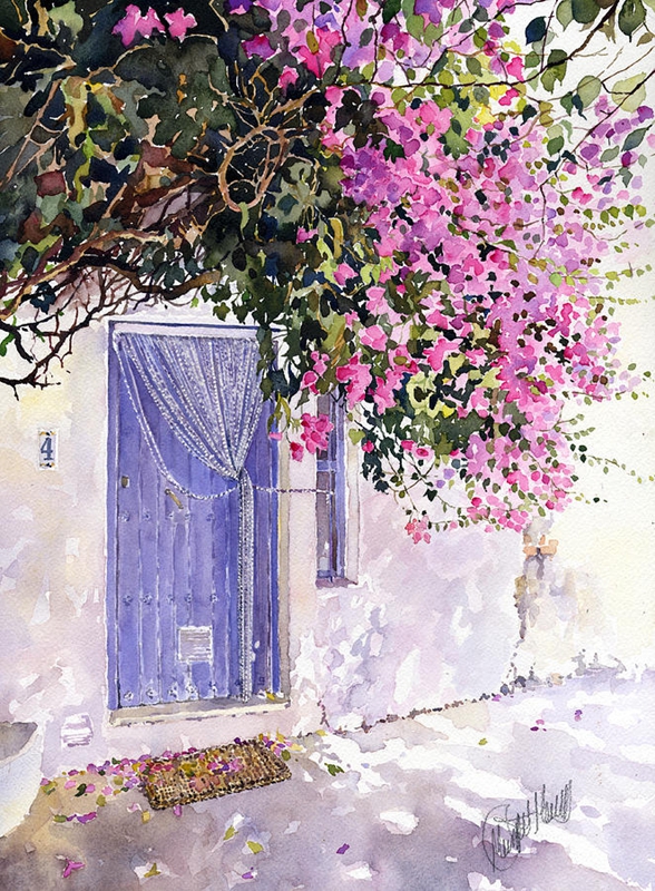一物,一门一窗,美好与宁静定格在画中~~英国margaret merry水彩画作品