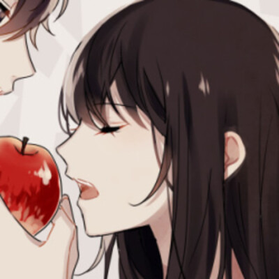 咬苹果的情侣头像动漫图片