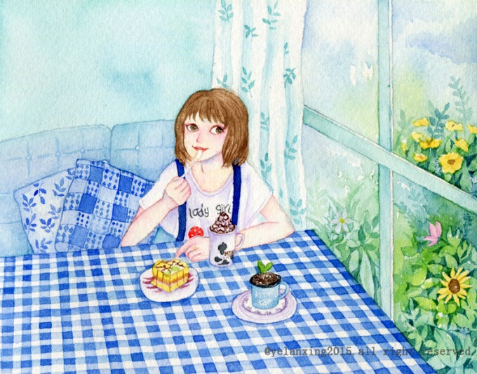 水彩画 手绘 女孩 插画家园 作者by 叶蓝星-堆糖,美好生活研究所